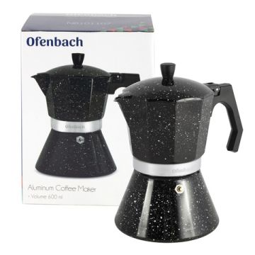Кофеварка гейзерная 600мл (алюминий, 12 порций, черный мрамор) Ofenbach