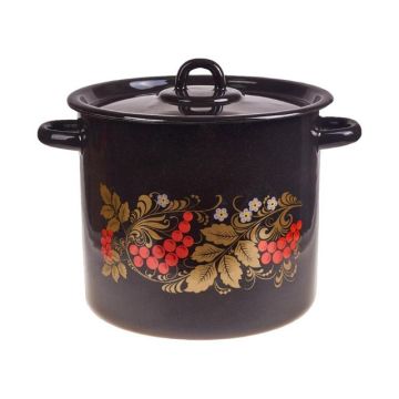 Кастрюля 5,5л эмалированная, черный рябчик, рисунок. Россия