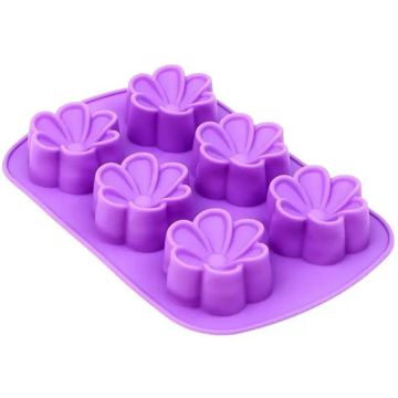 Форма для выпечки «Цветочки», 6 кексов, размер 25*16,5*3см, силикон (цвет: микс)
