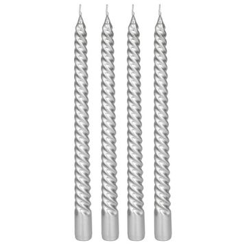 Свечи витые набор 4шт 25см, цвет - серебро