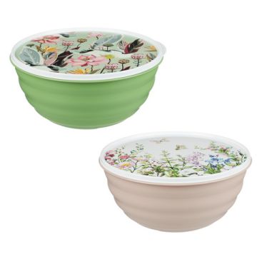 Миска 3,2л с крышкой, с декором, пластик, 2 цвета. Latina