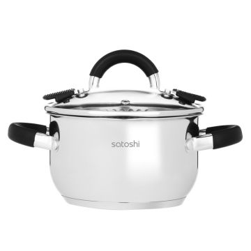 Кастрюля 2,5л из нержавеющей стали, 18x10,5cм, стеклянная крышка, индукционное дно. SATOSHI Арбон