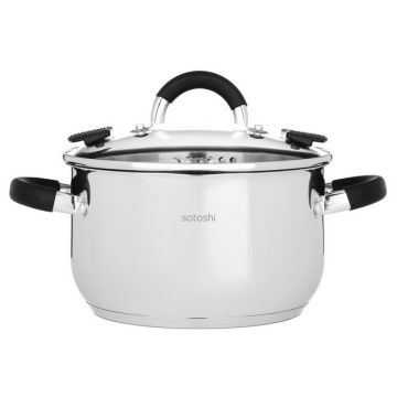 Кастрюля 3,4л из нержавеющей стали, 20x11,5cм, стеклянная крышка, индукционное дно. SATOSHI Арбон