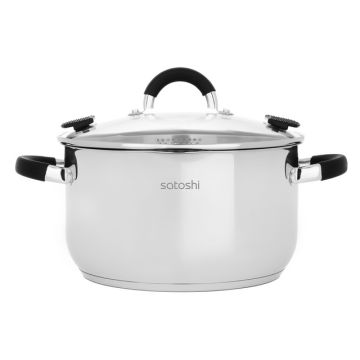 Кастрюля 5,9л из нержавеющей стали, 24x13,5cм, стеклянная крышка, индукционное дно. SATOSHI Арбон