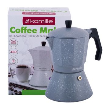 Кофеварка гейзерная 450мл (алюминий, 9 порций, серый мрамор) Kamille Польша