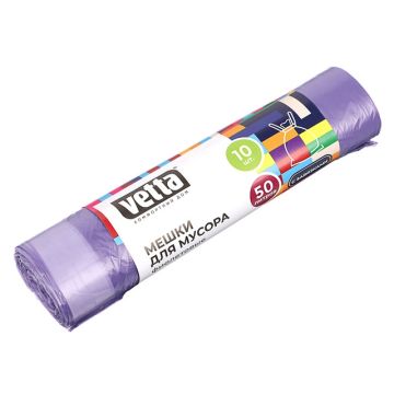 Мешки для мусора с завязками 50 л., 10 шт., стандарт, цветные, рулон