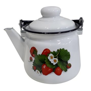 Чайник 1,5л (эмаль, белый с рис., пластм. кнопка) Россия