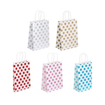 Пакет подарочный, бумажный, с фольгированным слоем, 18,5x25,5x9,5 см, 5 цветов, круги