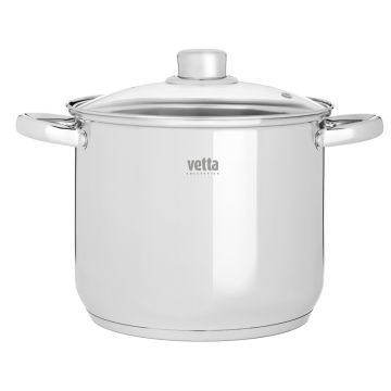 Кастрюля 5,0л из нержавеющей стали, 20x17cм, стеклянная крышка, индукционное дно. Vetta Орландо