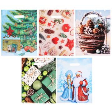 Пакет с вырубной усиленной ручкой 31*40 «Новый год» 5 дизайнов в ассортименте