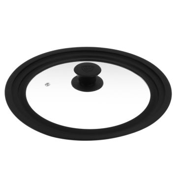 Крышка универсальная 24-26-28см, стеклянная с силиконовым ободом и ручкой