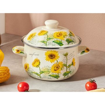 Кастрюля эмалированная 2,0л Подсолнухи, индукция VETTA
