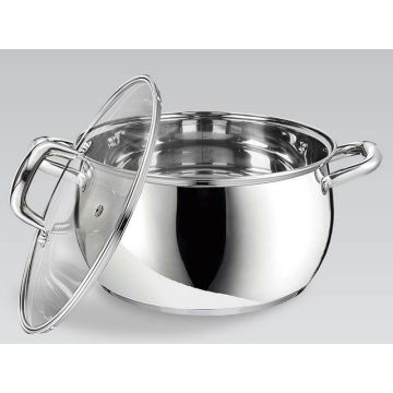 Кастрюля 5,8л из нержавеющей стали, стекл. крышка, индукционное дно. Maesto Гонконг