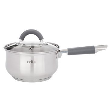 Ковш 1,9л Вена из нержавеющей стали со стеклянной крышкой, индукция Vetta