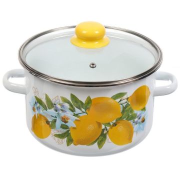 Кастрюля 2,0л Лимоны эмалированная, стеклянная крышка, рисунок) Россия