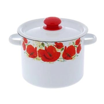 Кастрюля 3,5л Маки, эмалированная, с рисунком. Россия