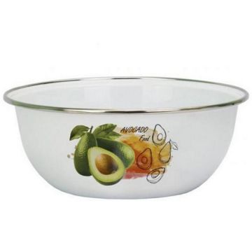 Миска 2,5л Авокадо эмалированная, белая с рисунком. Россия