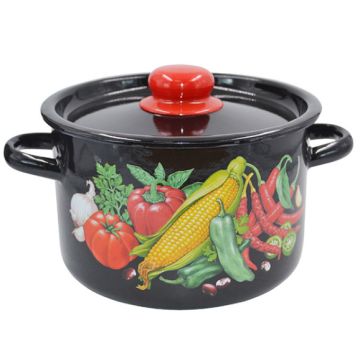 Кастрюля 2,9л Кукуруза, эмалированная, черная с рисунком. Россия