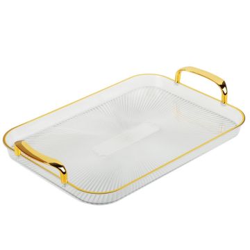 Поднос прямоугольный с ручками с золотой каемкой 42,5x27x3см РЕТ