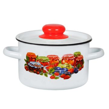 Кастрюля 1,5л эмалированная Варенье, белая с рисунком. Россия