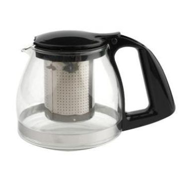 Чайник заварочный 700мл стеклянный, пластик, с фильтром из нержавеющей стали, черный