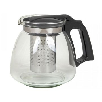 Чайник заварочный 1,1л стеклянный, пластик, с фильтром из нержавеющей стали, черный