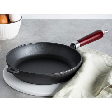 Сковорода чугунная 22см (чугун, деревянная ручка, h-5см)