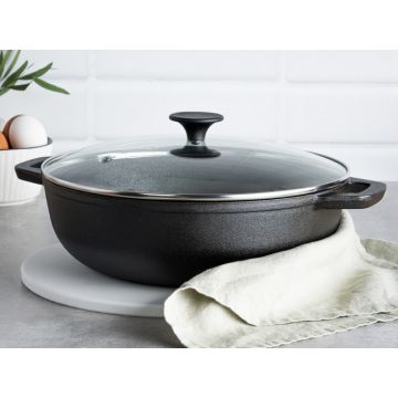 Жаровня ВОК чугунная 30см с крышкой, деревянная ручка, h-8,5см