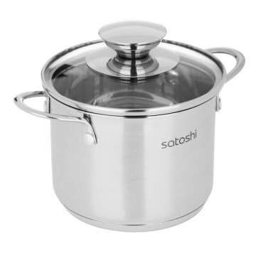 Кастрюля мини 1,0л из нержавеющей стали, стеклянная крышка, индукционное дно. SATOSHI