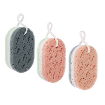 Мочалка губка поролоновая наборная сэндвич с подвесом, полиуретан, 15,5х9,5х5см, 3 цвета