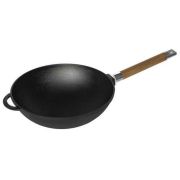 Сковорода ВОК (WOK) чугунная d-26см (чугун, дерев. съем. ручка, h-8,5см, d дна-11,2см) Россия