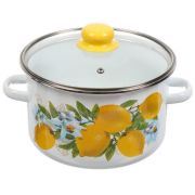 Кастрюля 3,0л Лимоны эмалированная, стеклянная крышка, рисунок) Россия