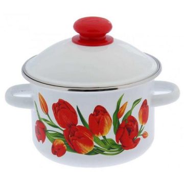 Кастрюля 4,0л Тюльпаны, эмалированная, рисунок. Россия