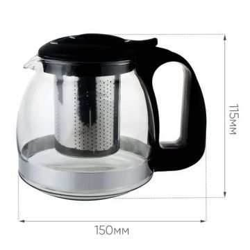 Чайник заварочный 700мл стеклянный, нержавеющая сталь, пластик, черный