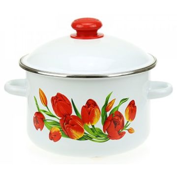 Кастрюля 3,0л Тюльпаны эмалированная, рисунок. Россия